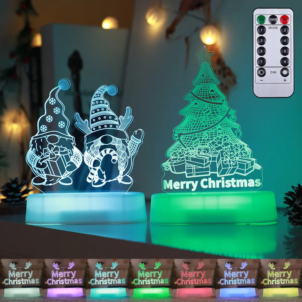 Merry Christmas Night Light 3D LED Illusion Lamp Battery Powered 7 Colors Remote Control Snowman Table Lamp Xmas Home Decoration